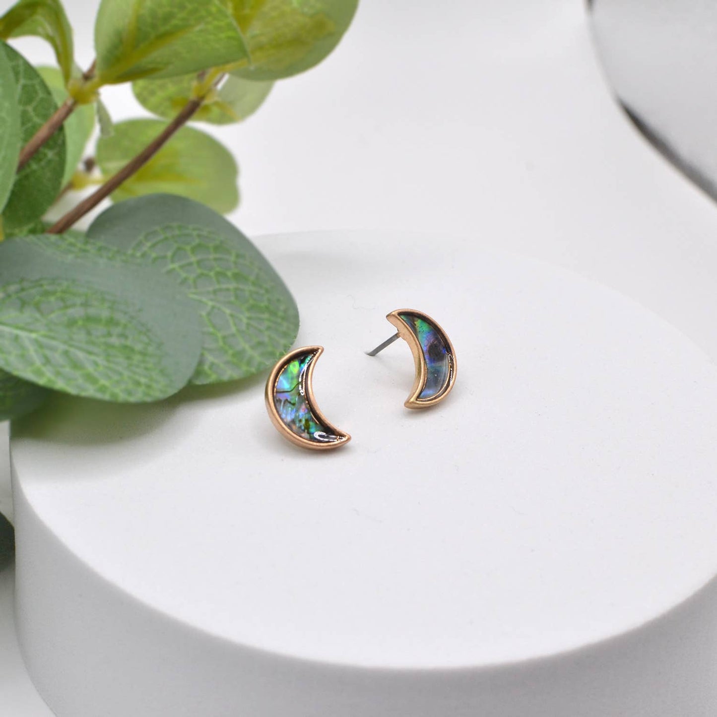 Crescent Moon Shell Stud Earrings Abalone Mother of Pearl