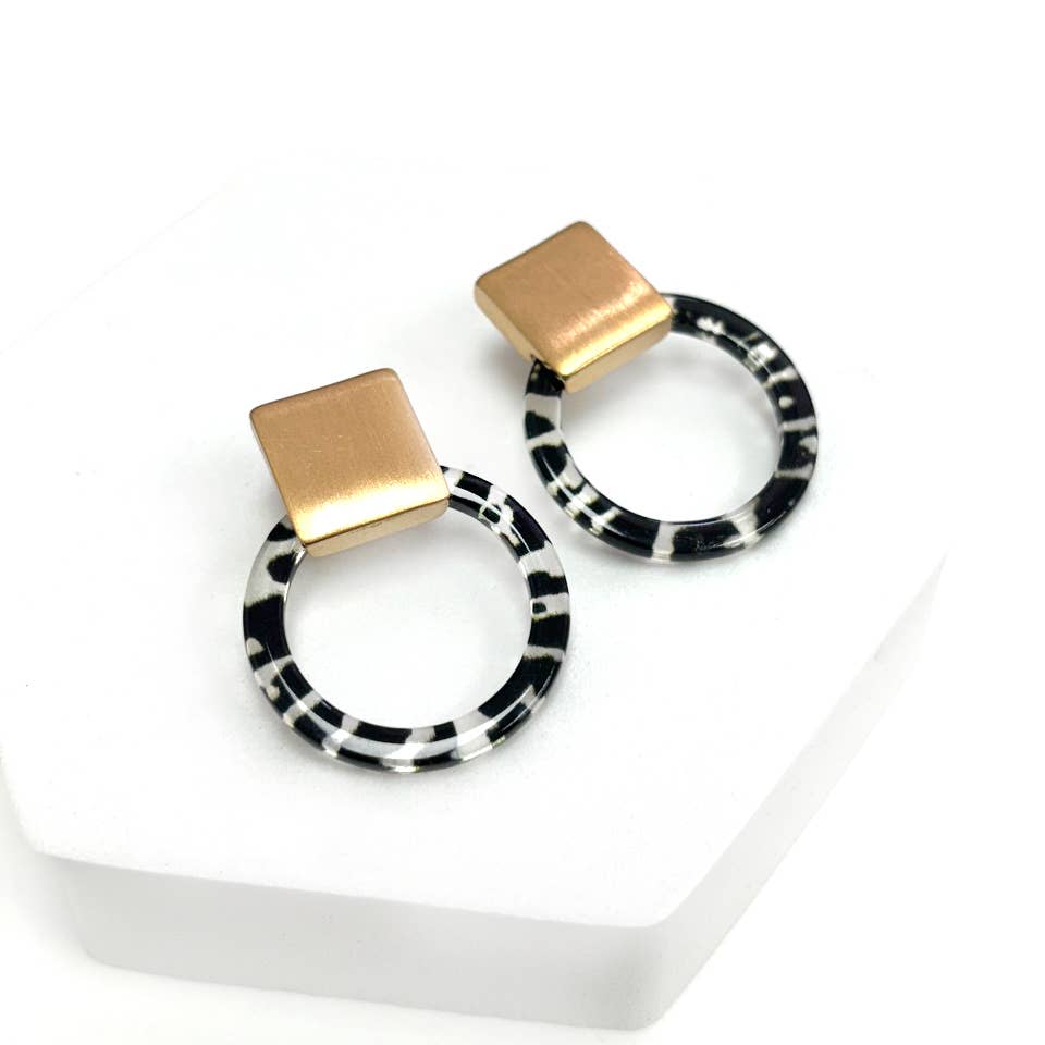 Open Round Acetate w/ square metal stud earrings