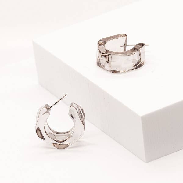 Resin Clear Geometric C Hoop Minimal Earrings