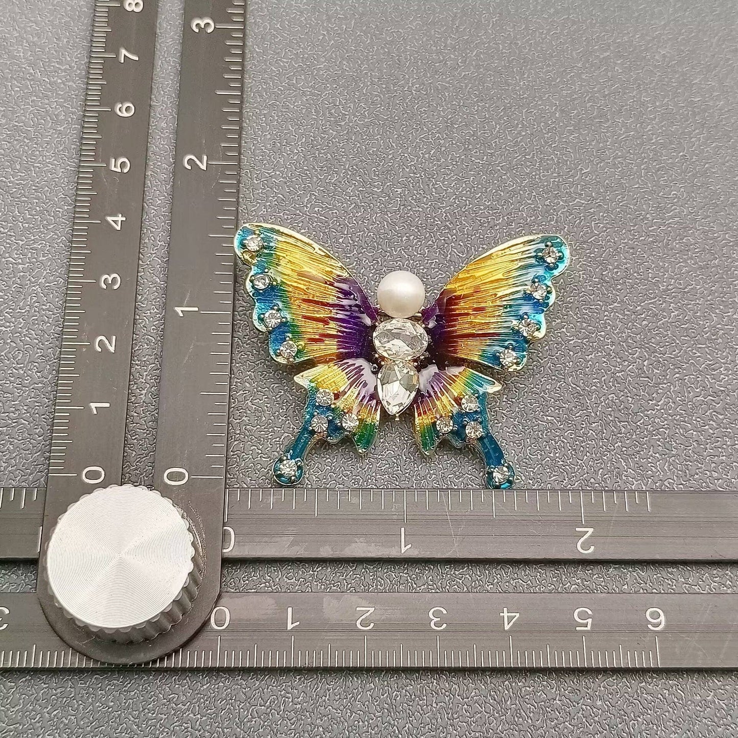 Inlaid Rhinestone & Pearl Enamel Butterfly Brooch