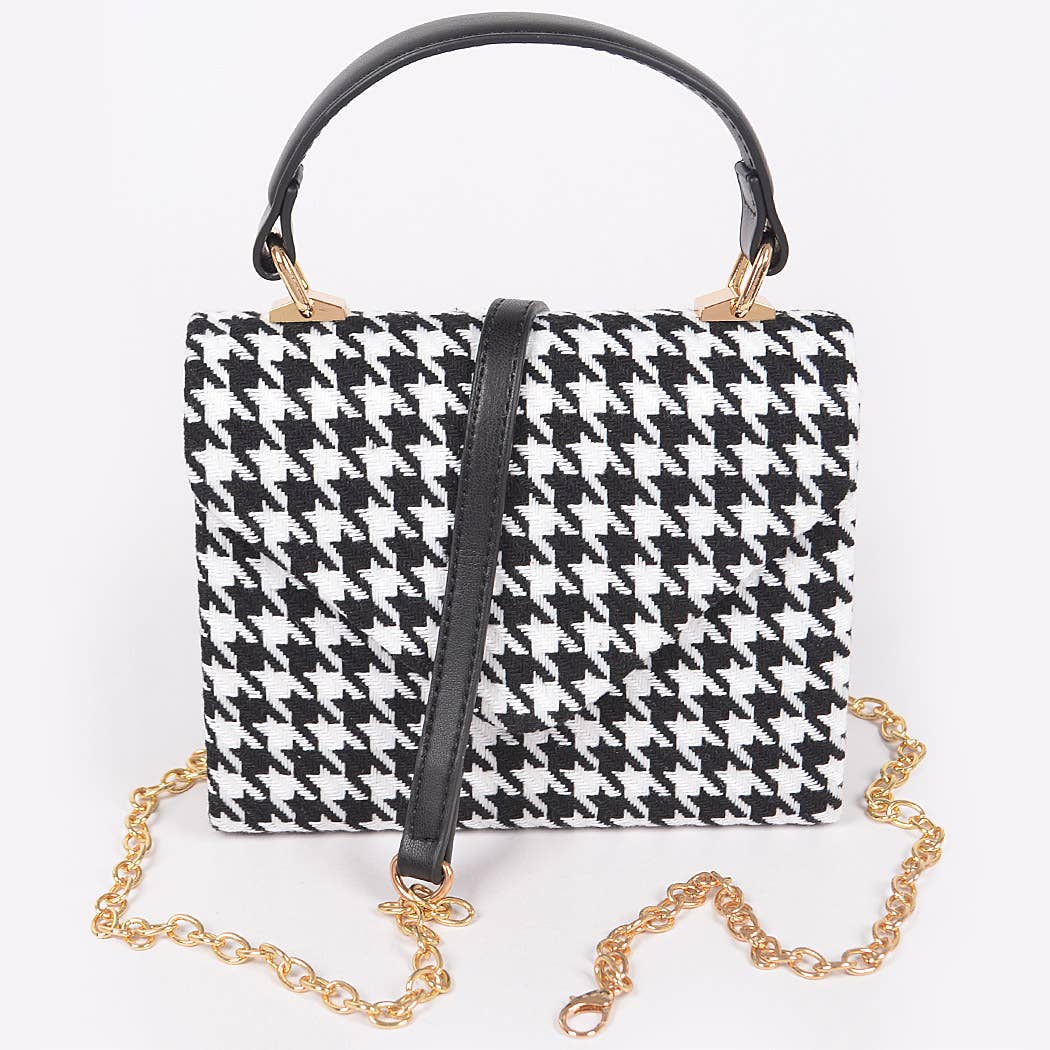 Tweed Houndstooth Top Handle Bag