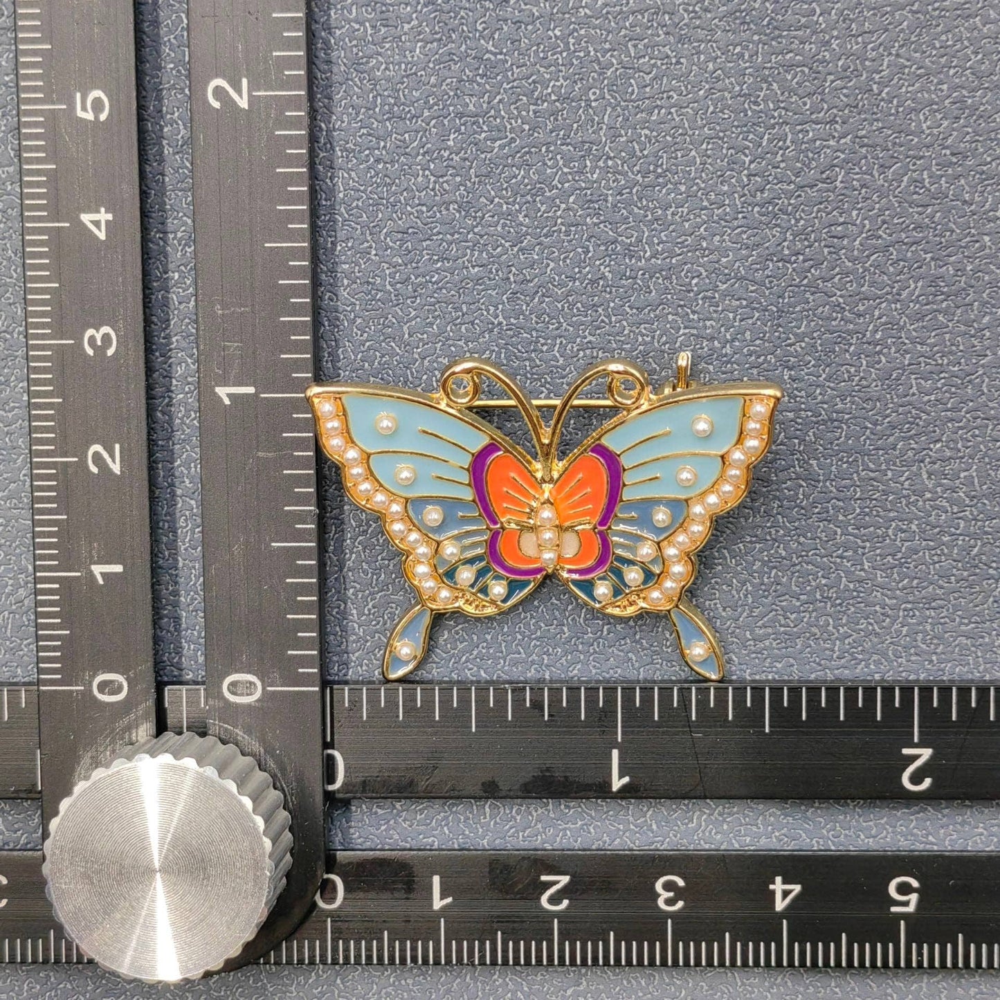 Vintage Enamel Inlaid Pearl Butterfly Brooch