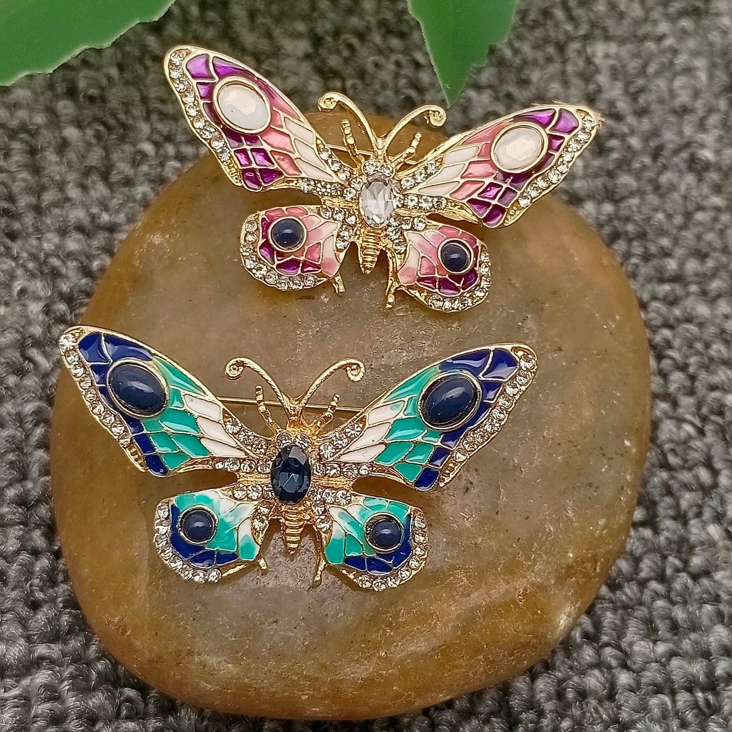 Rhinestone Colored Enamel Butterfly Brooch
