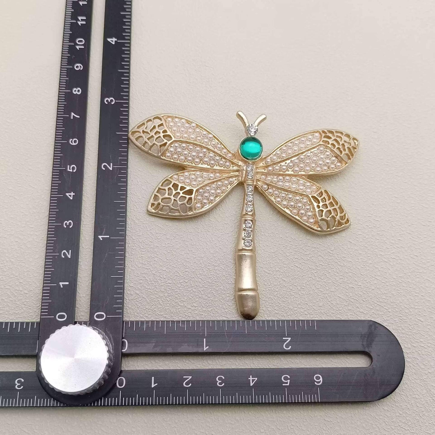 Inlaid Rhinestone Vintage Matte Golden Dragonfly Brooch