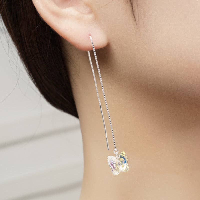 Crystal Glaze Butterfly 13mm Threader Earrings