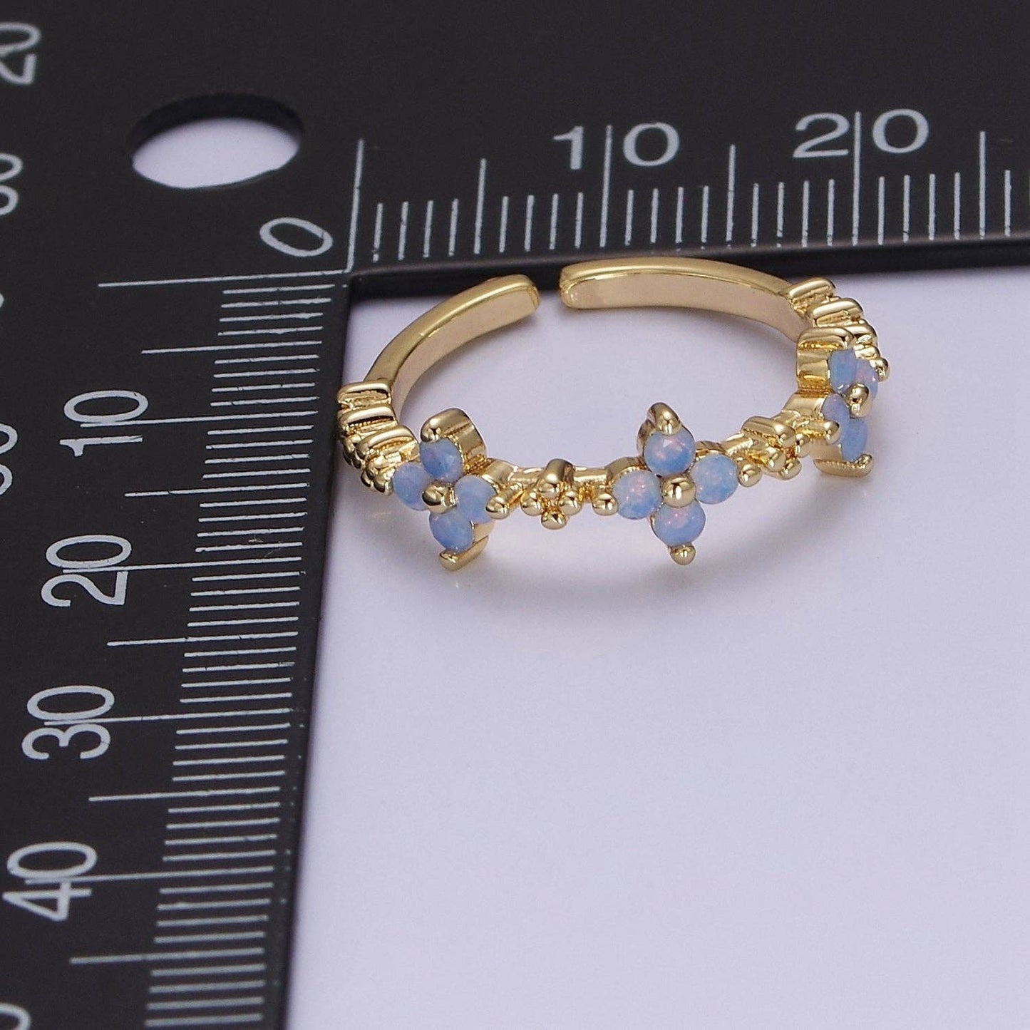 Dainty Blue Opal Flower Ring