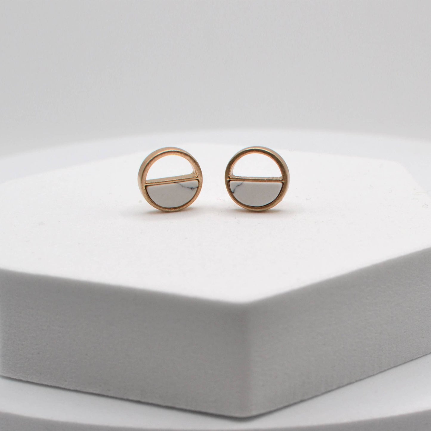 Howlite Stud Earrings Round Cut Brushed Button Earrings