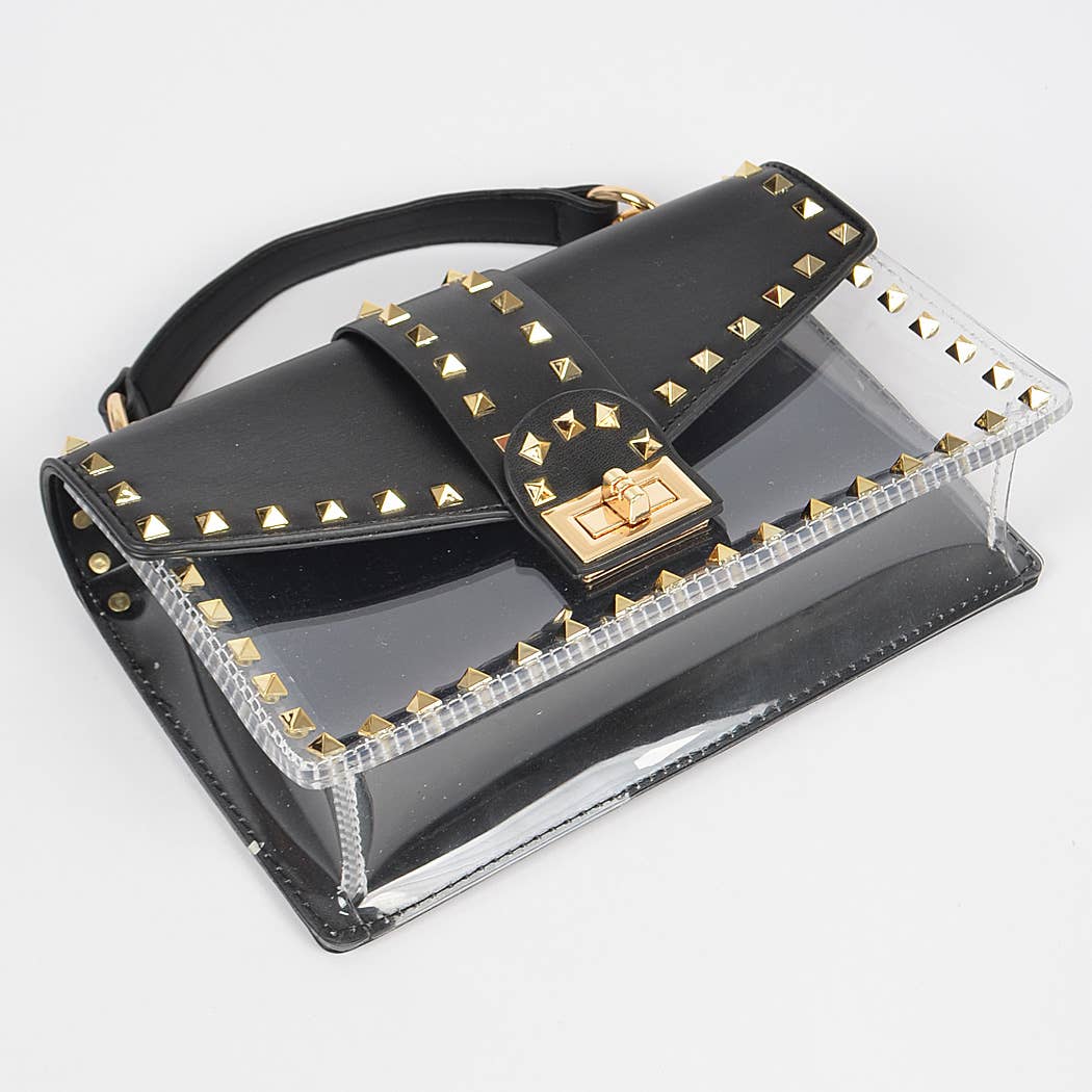 Nocturne Edge Studded Bag | Faux Leather Studded Clear Bag W/Purse
