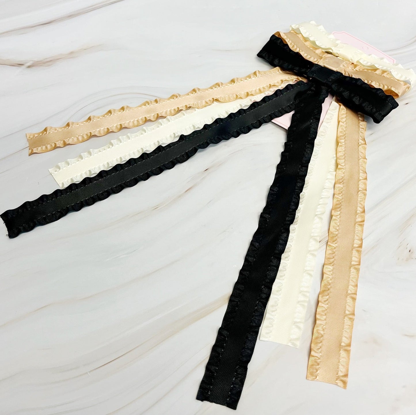 Slim Frilled Bow Hair Clip Set of 3