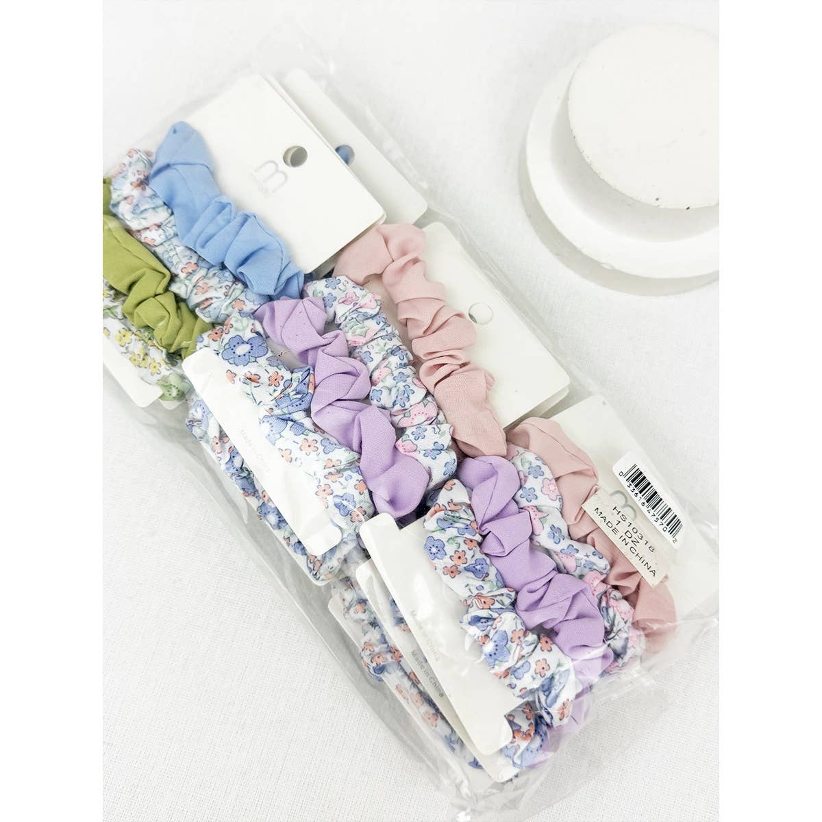 Whimsical Blooms: Soft Tone Solid and Ditsy Floral Print Scrunchie Set