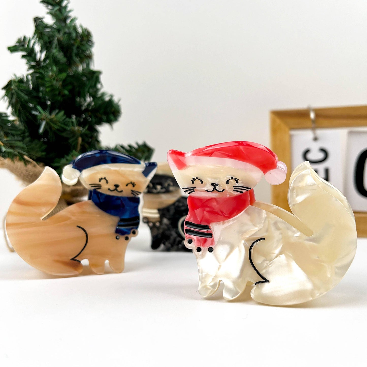 Cute Cat with Hat and Scarf Acetate Hair Claw Clip