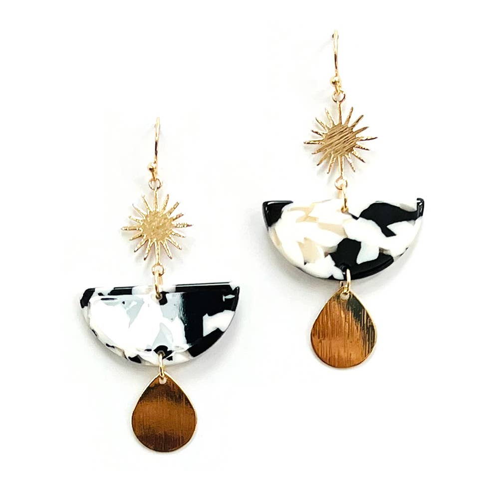 Sunburst Top with Half Moon Resin Acetate Dangle Earrings