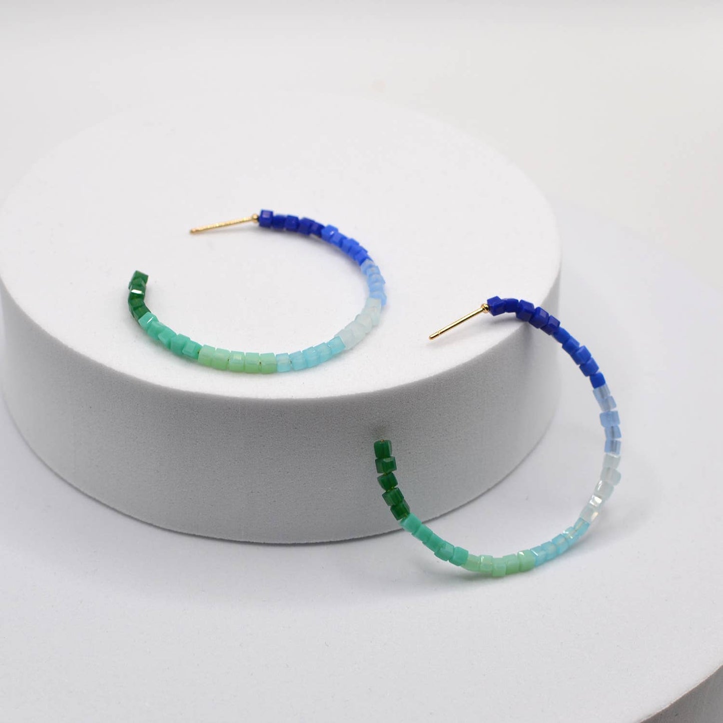 Glass Multi Bead C Hoop Earrings Light-weight Fashion Color