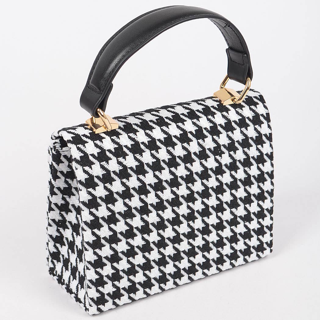 Tweed Houndstooth Top Handle Bag