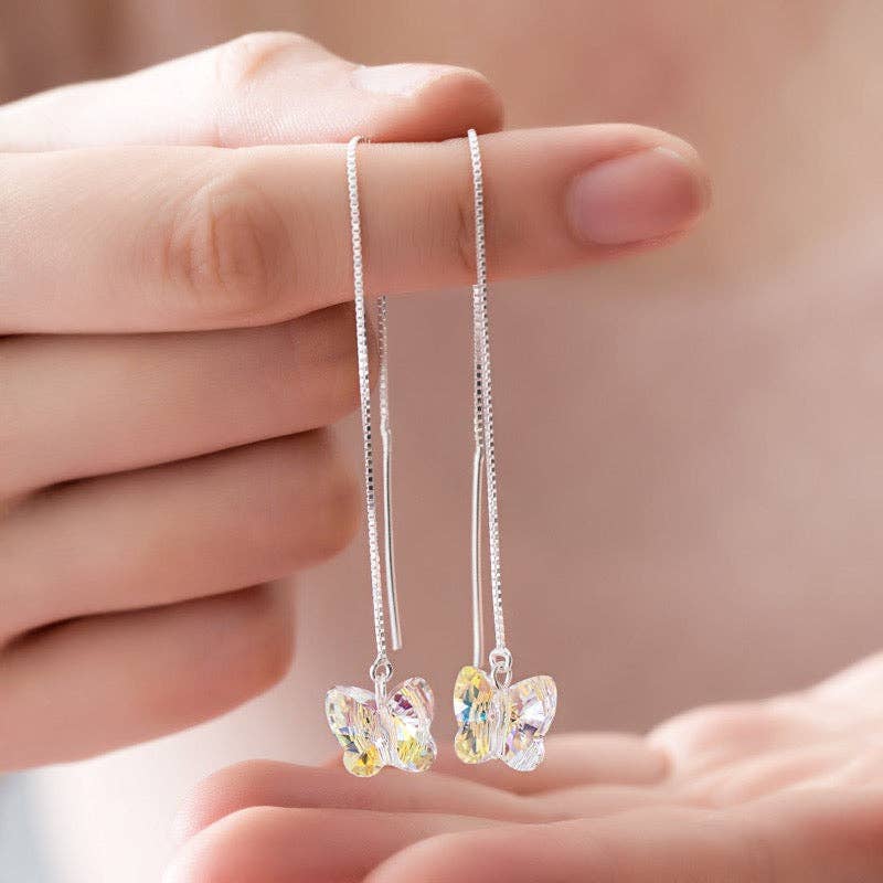 Crystal Glaze Butterfly 13mm Threader Earrings