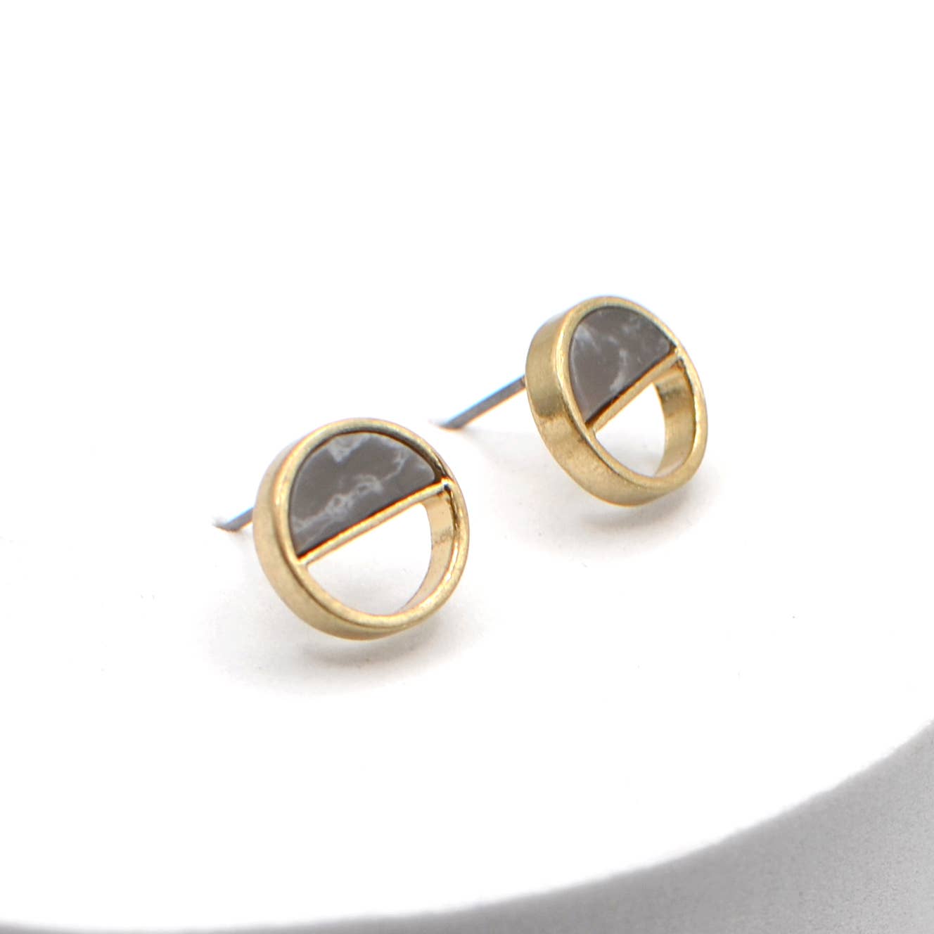 Howlite Stud Earrings Round Cut Brushed Button Earrings