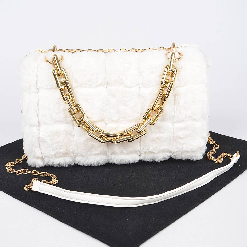 Quilted Faux Fur Chain Bag