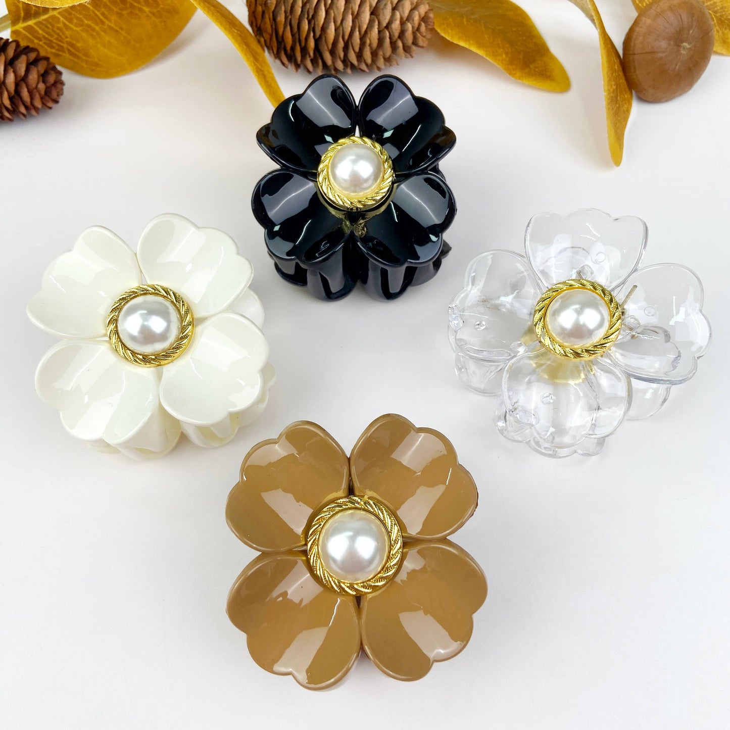 French Romantic Pearl Flower Hair Claw Clip