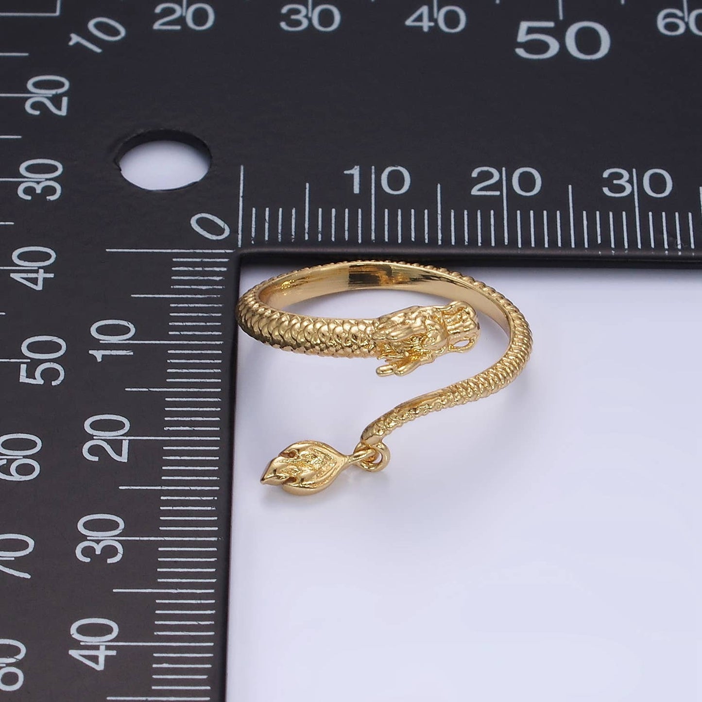 14K Gold Filled Dragon Scale-Textured Wrap Tail Drop Ring