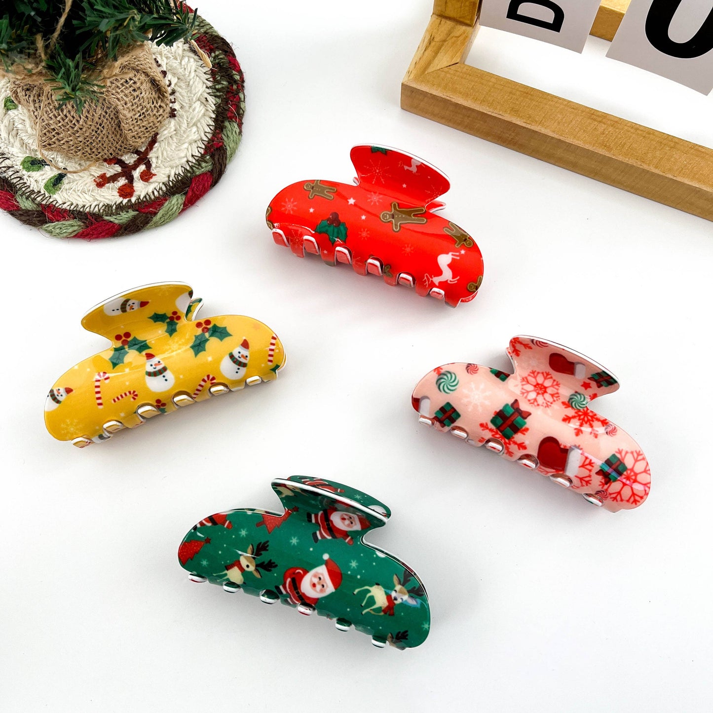 Christmas Printed Geometric Hair Claw Clip