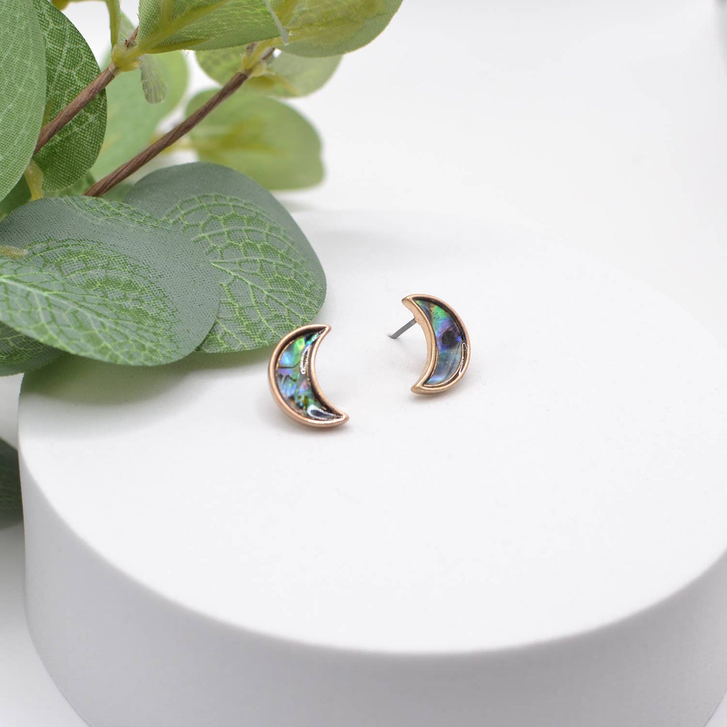 Crescent Moon Shell Stud Earrings Abalone Mother of Pearl