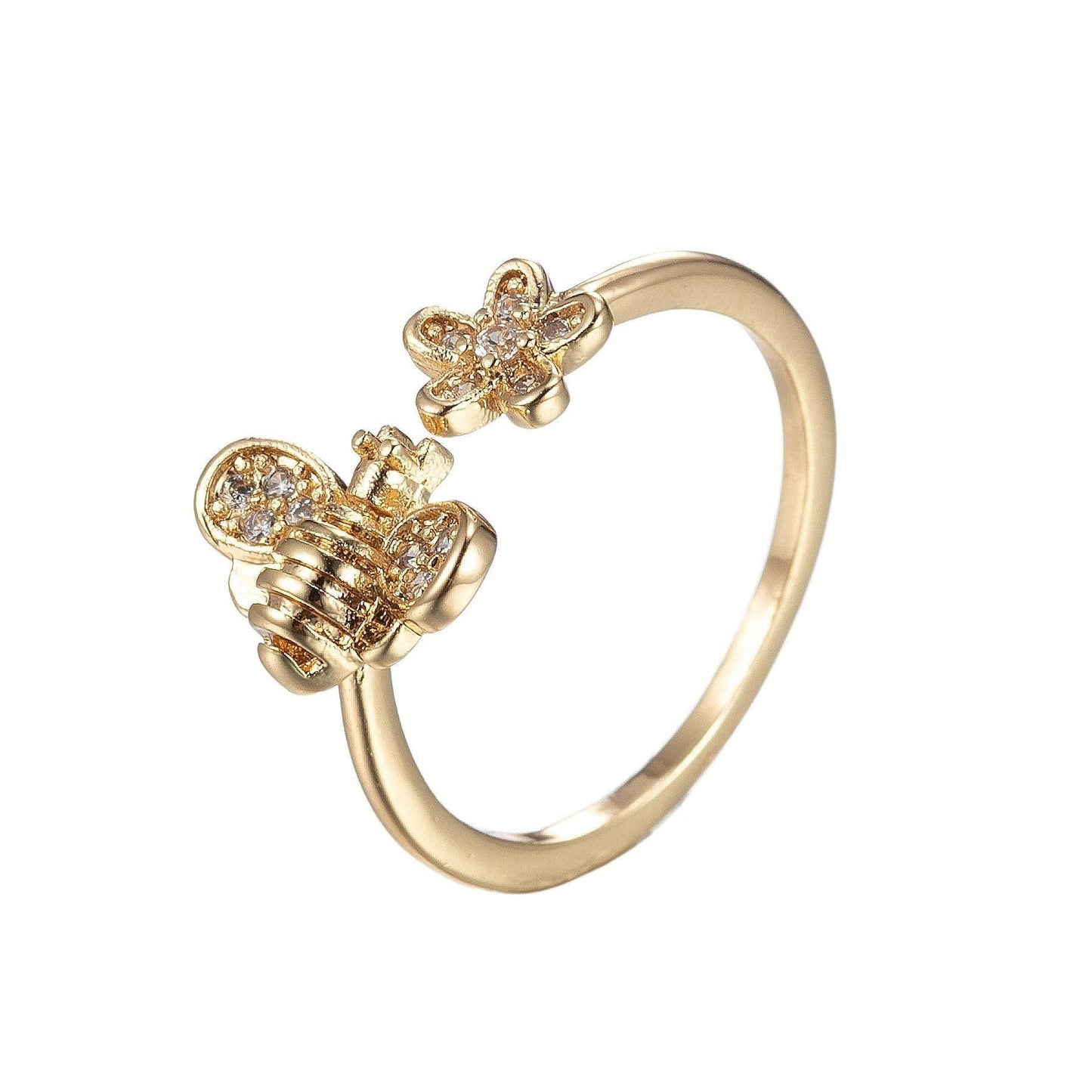 Gold Bee Ring Adjustable Open Ring