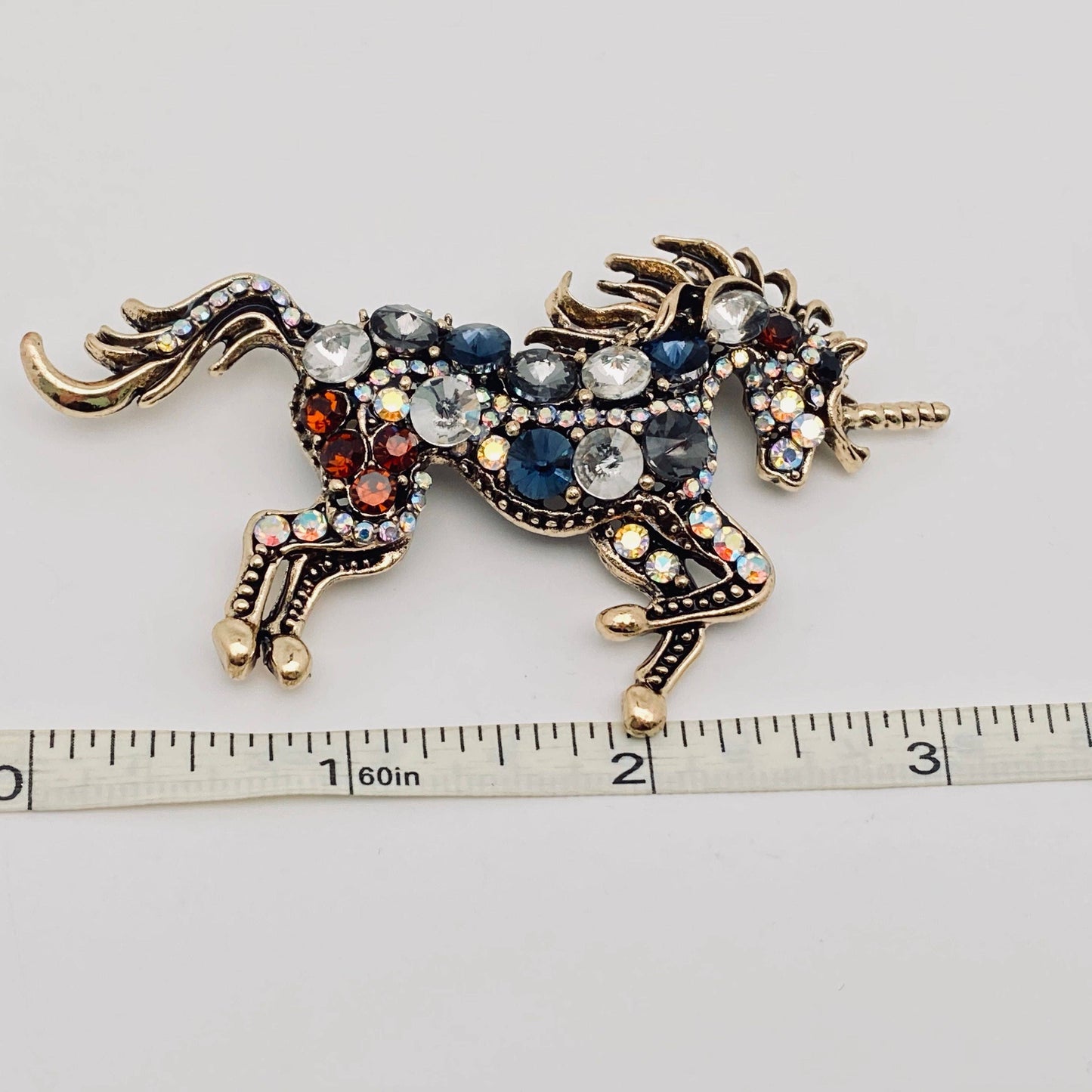 Colourful Rhinestone Galloping Horse Brooch