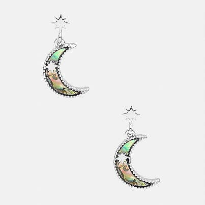 Sunburst with Crescent Moon Mother of Pearl Post Earrings