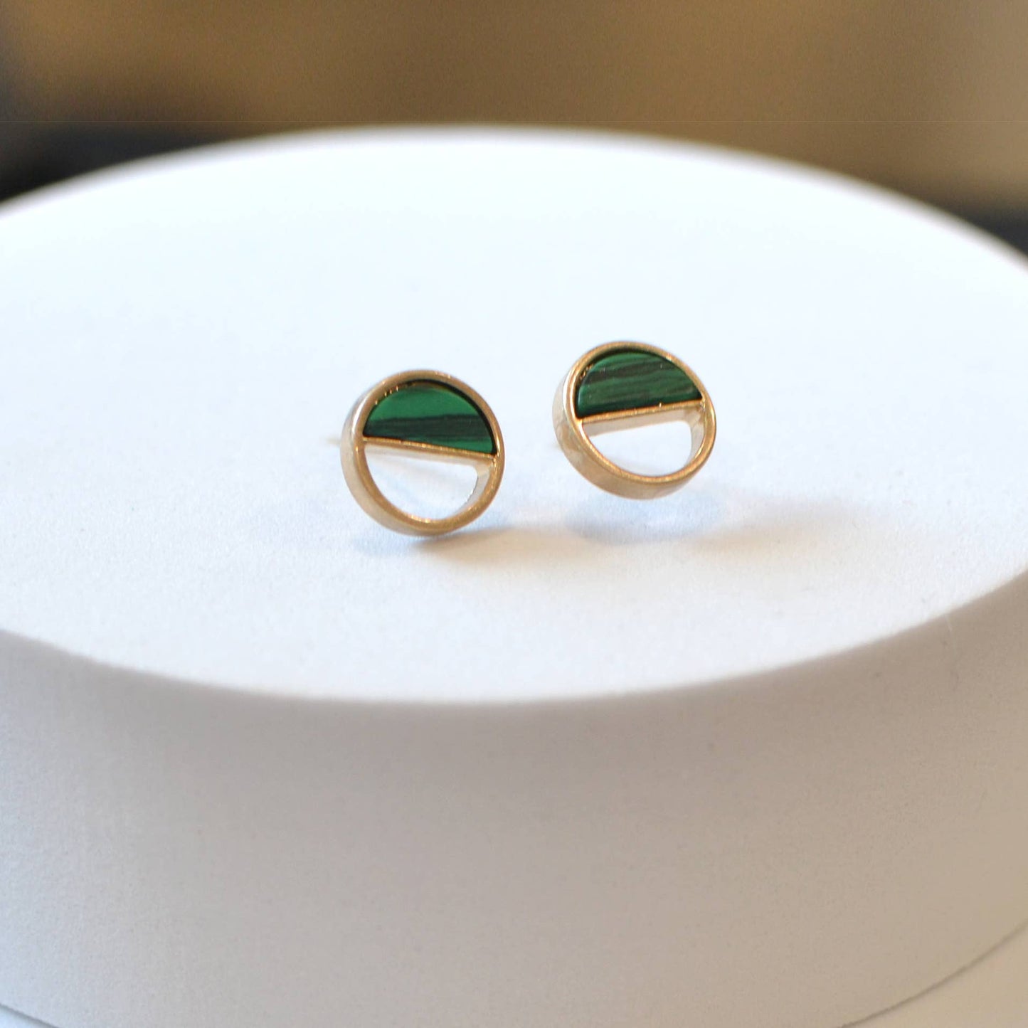 Howlite Stud Earrings Round Cut Brushed Button Earrings