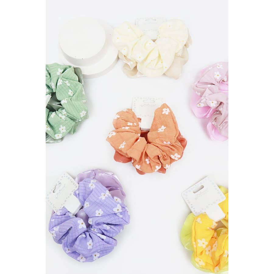 Daisy Print in Crinkle Textured Scrunchie Set