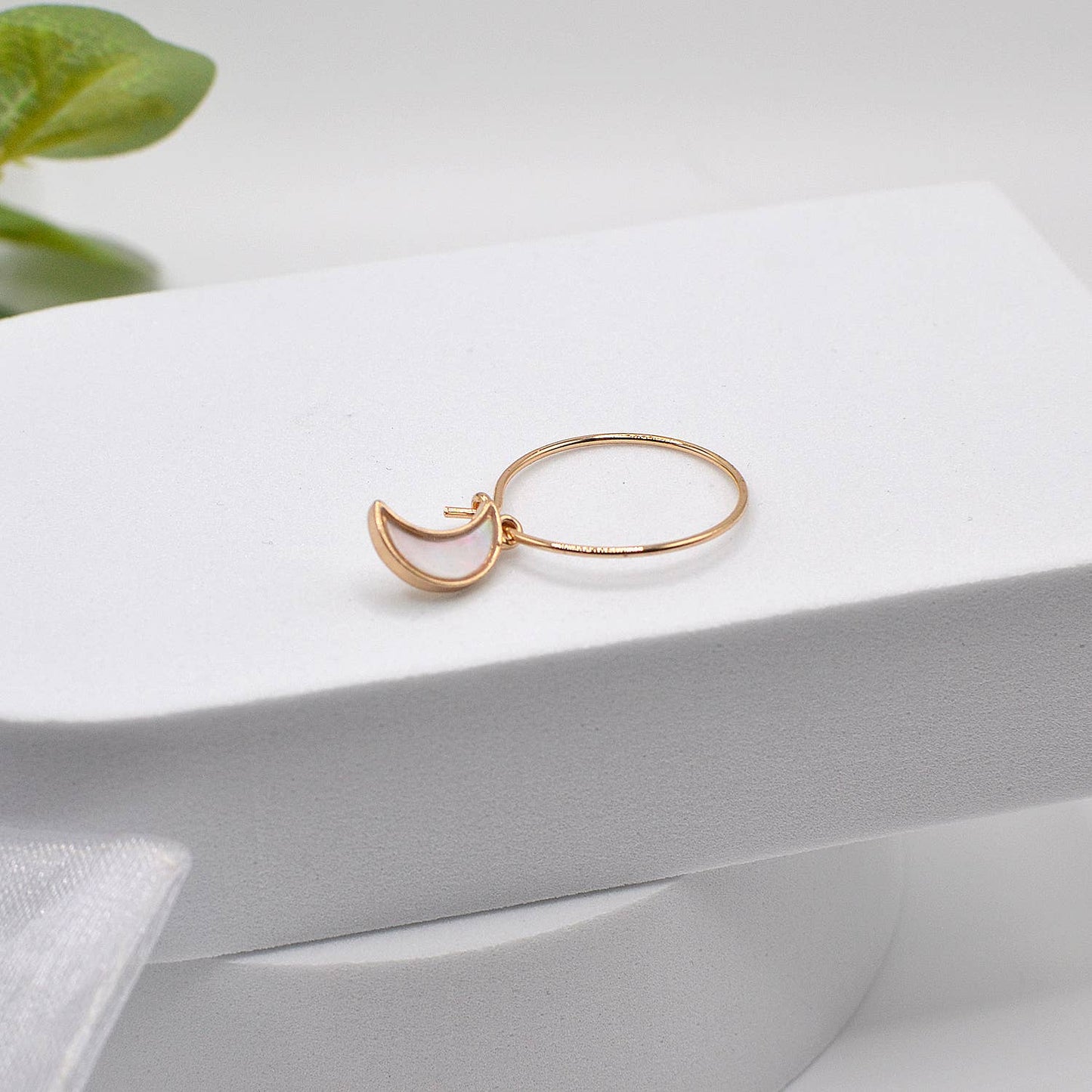 Crescent Moon Drop Hoop Earrings Abalone mother of pearl