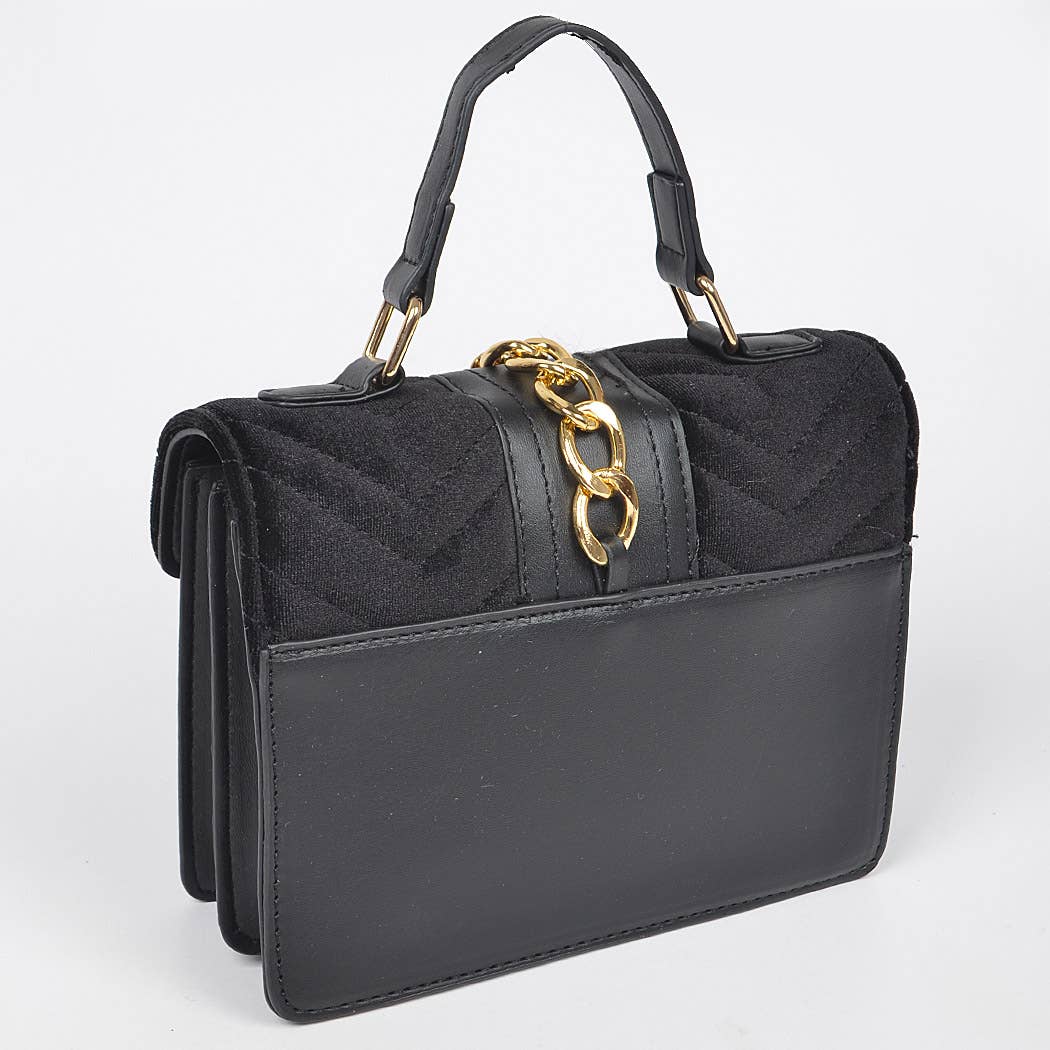 Rose Manor Velvet Satchel | Quilted Velvet Pu Trim Bag