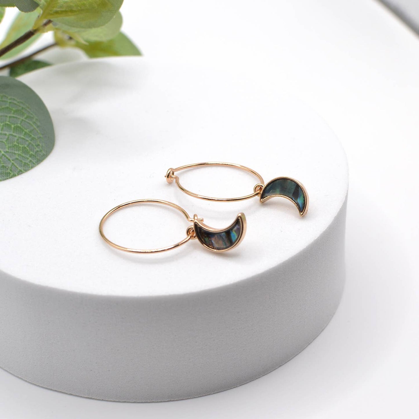Crescent Moon Drop Hoop Earrings Abalone mother of pearl