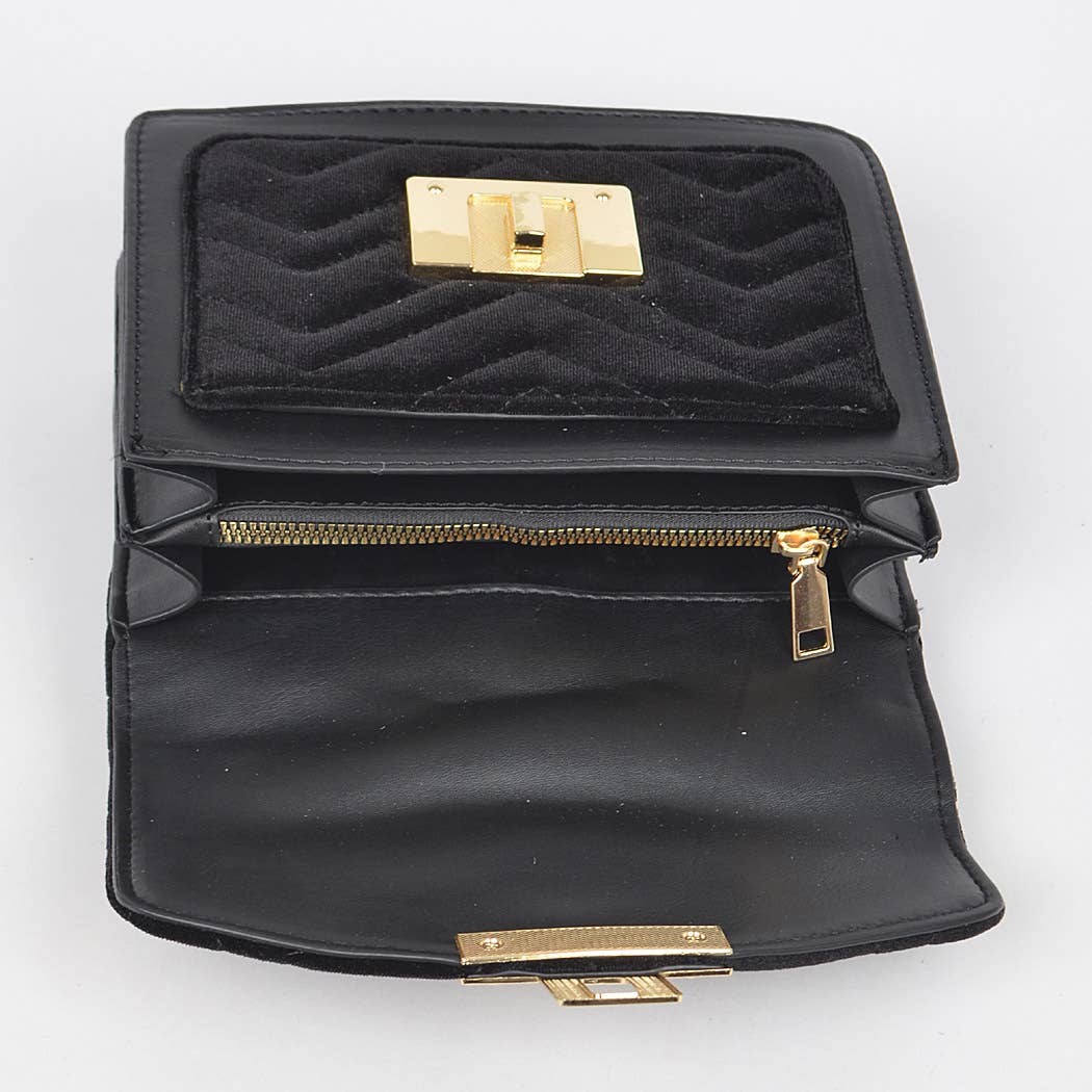 Rose Manor Velvet Satchel | Quilted Velvet Pu Trim Bag