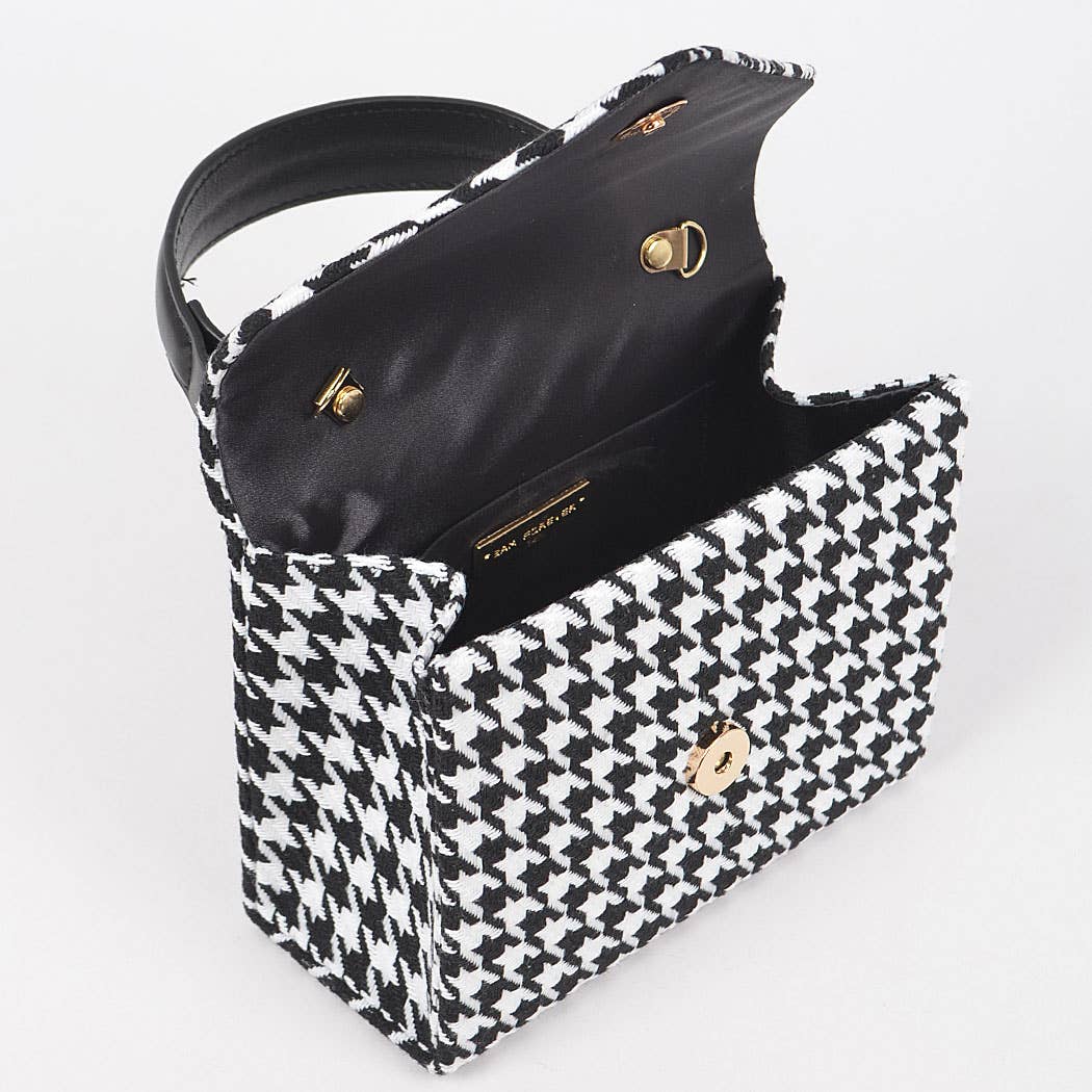 Tweed Houndstooth Top Handle Bag