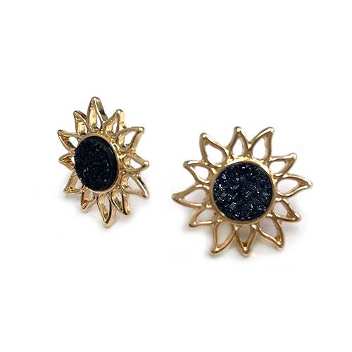 Resin Druzy Stone Sunburst Button Post Boho Vibe Earring