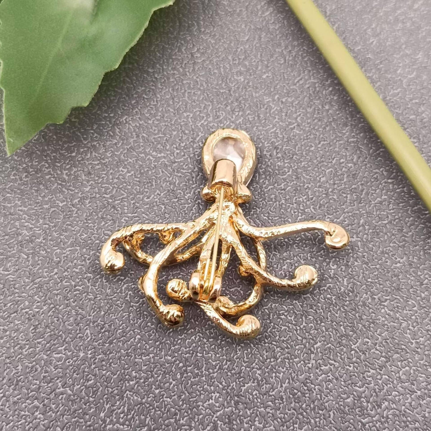 Inlaid Rhinestone & Glass Octopus Brooch