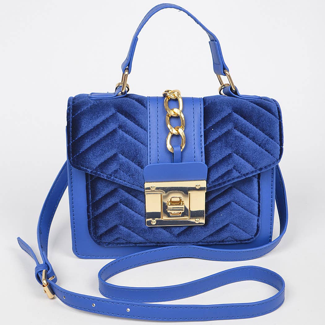 Rose Manor Velvet Satchel | Quilted Velvet Pu Trim Bag