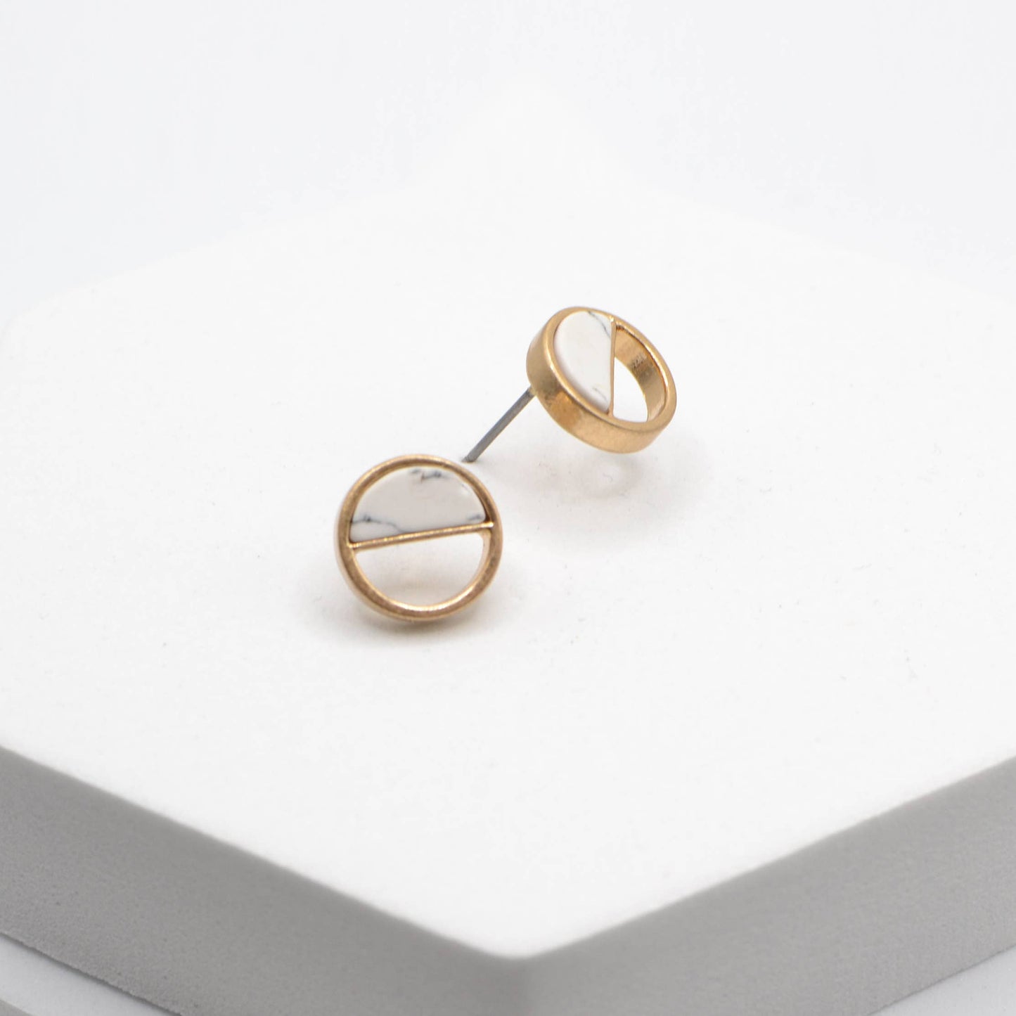 Howlite Stud Earrings Round Cut Brushed Button Earrings