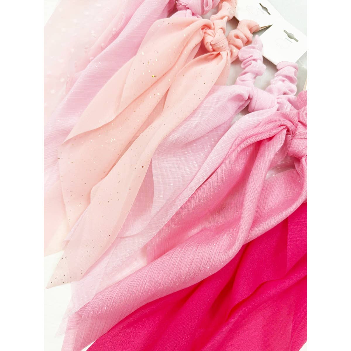 Whimsical Variety Pink Shade Fabric Long Tail Hair Scrunchie