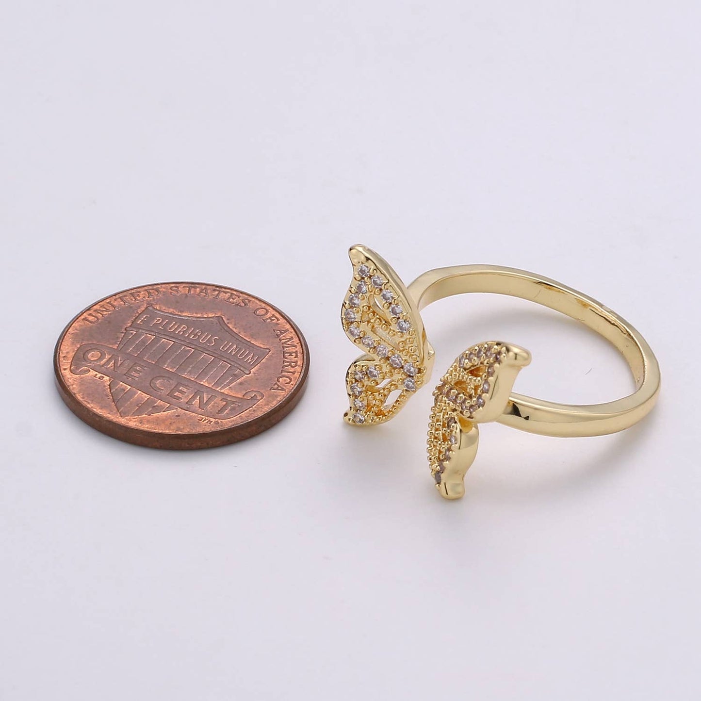 Gold Filled Clear Micro Paved CZ Open Butterfly Ring