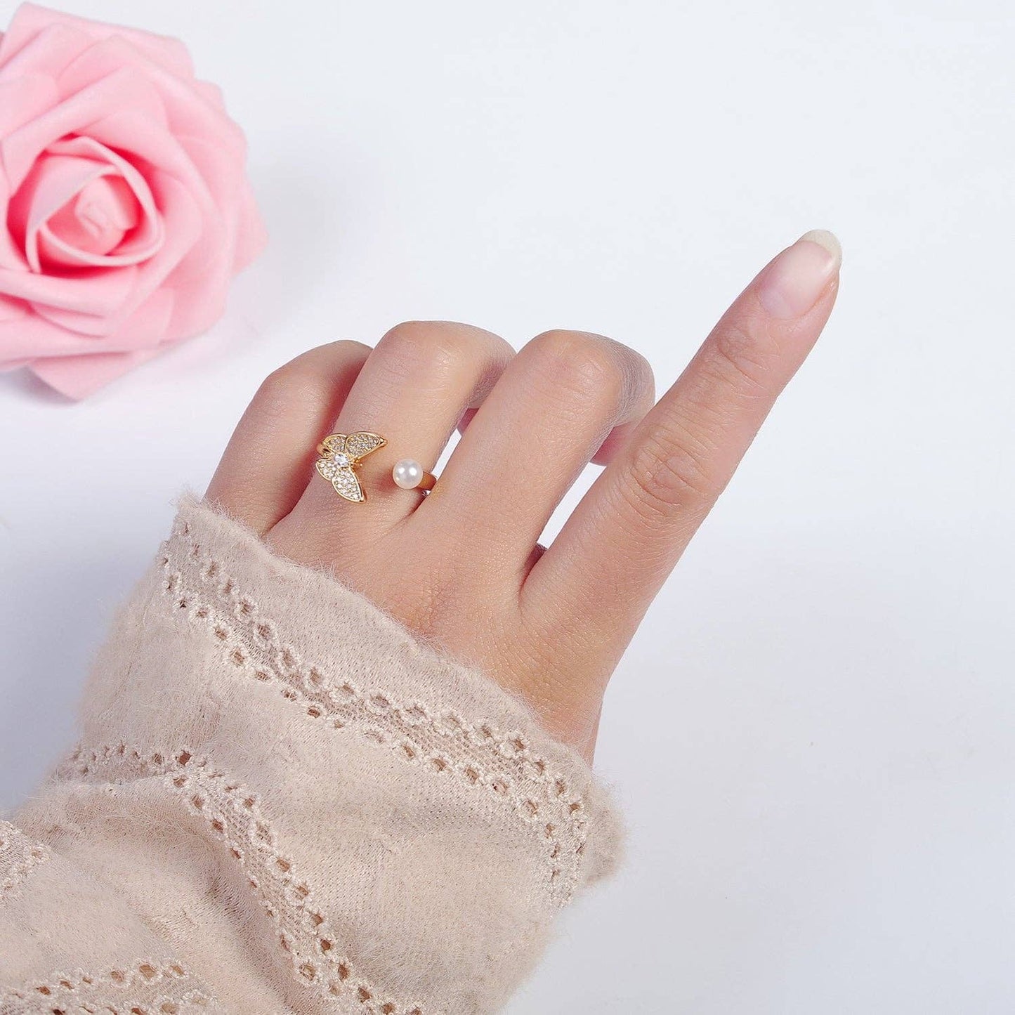 Gold Filled Butterfly Pearl Ring