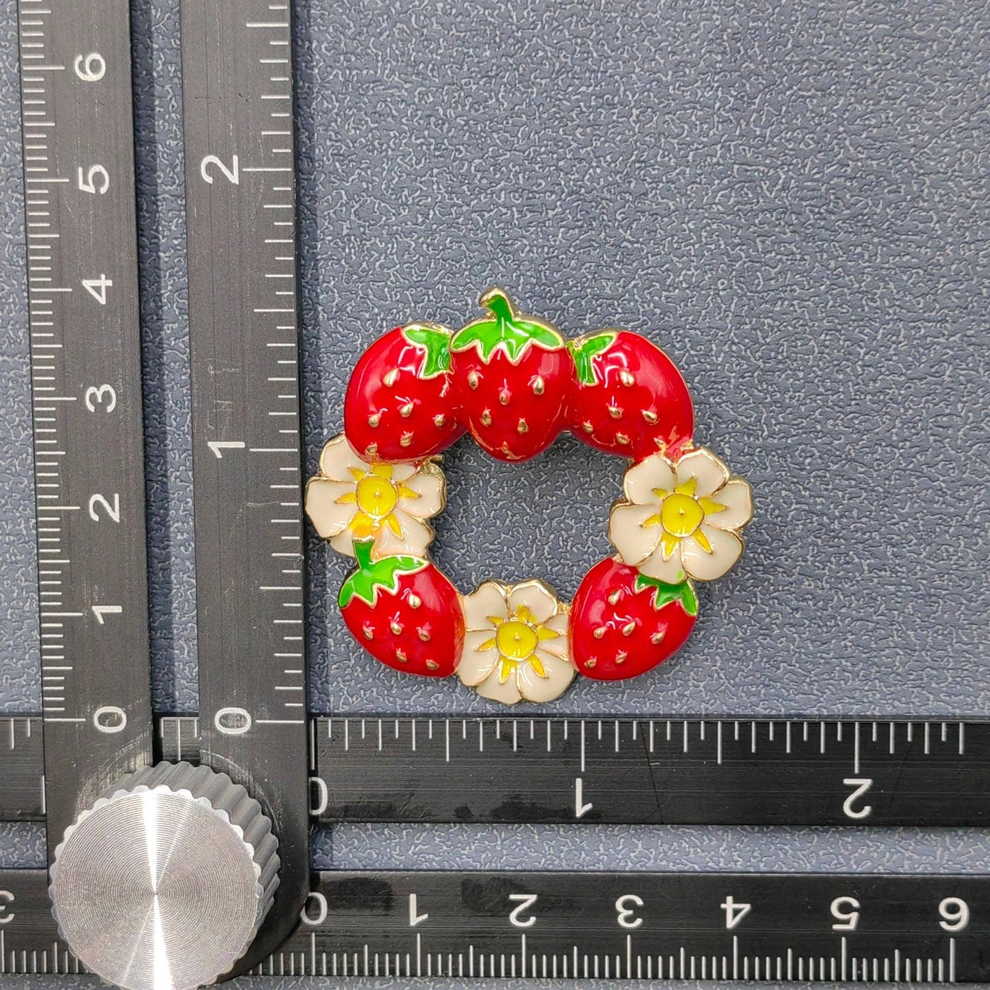 Vintage Enamel Strawberry & Flower Brooch