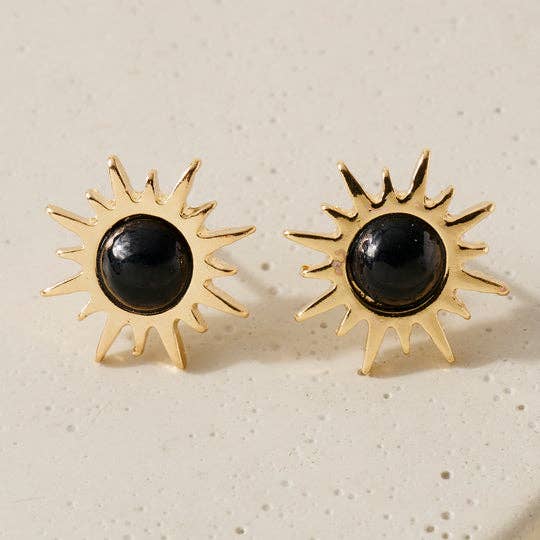 Sunburst Brass with Opal Bead Stud Earrings