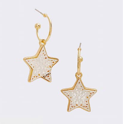 Star Filigree Drop C Hoop Two Tone Plating Earrings