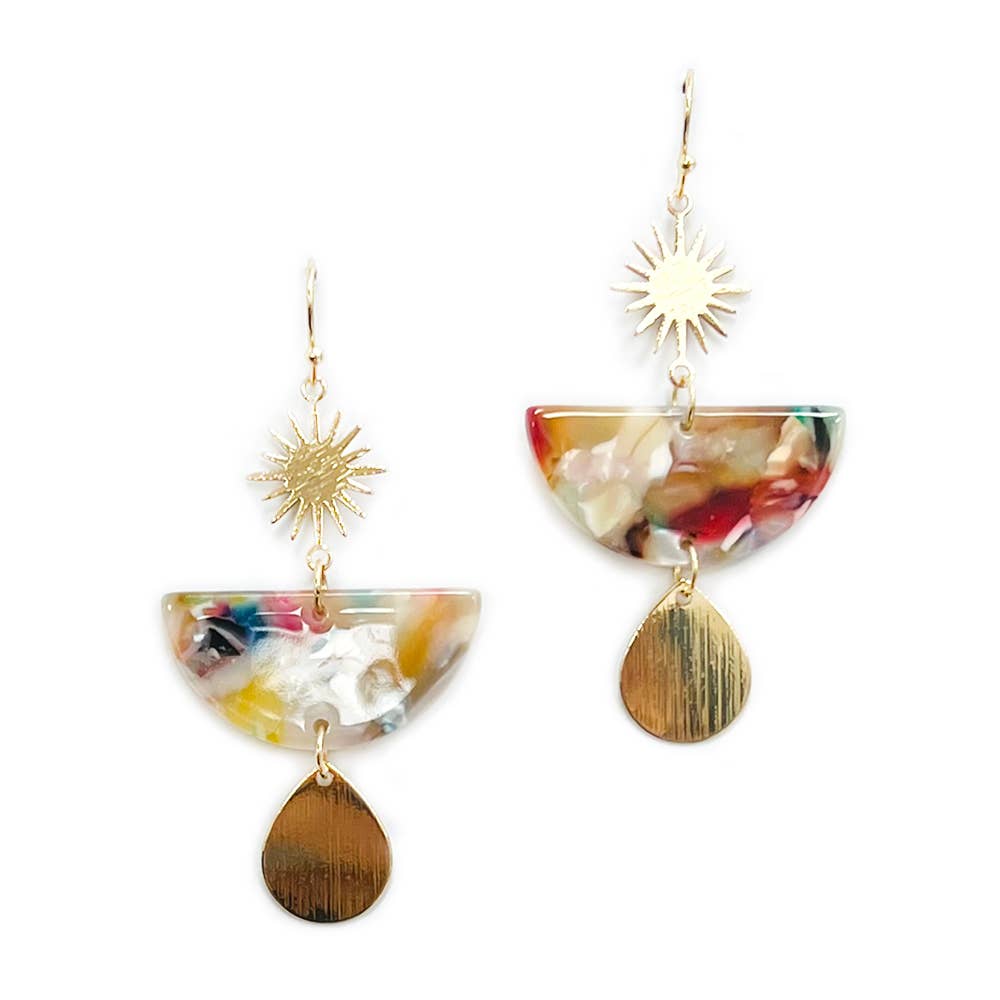 Sunburst Top with Half Moon Resin Acetate Dangle Earrings