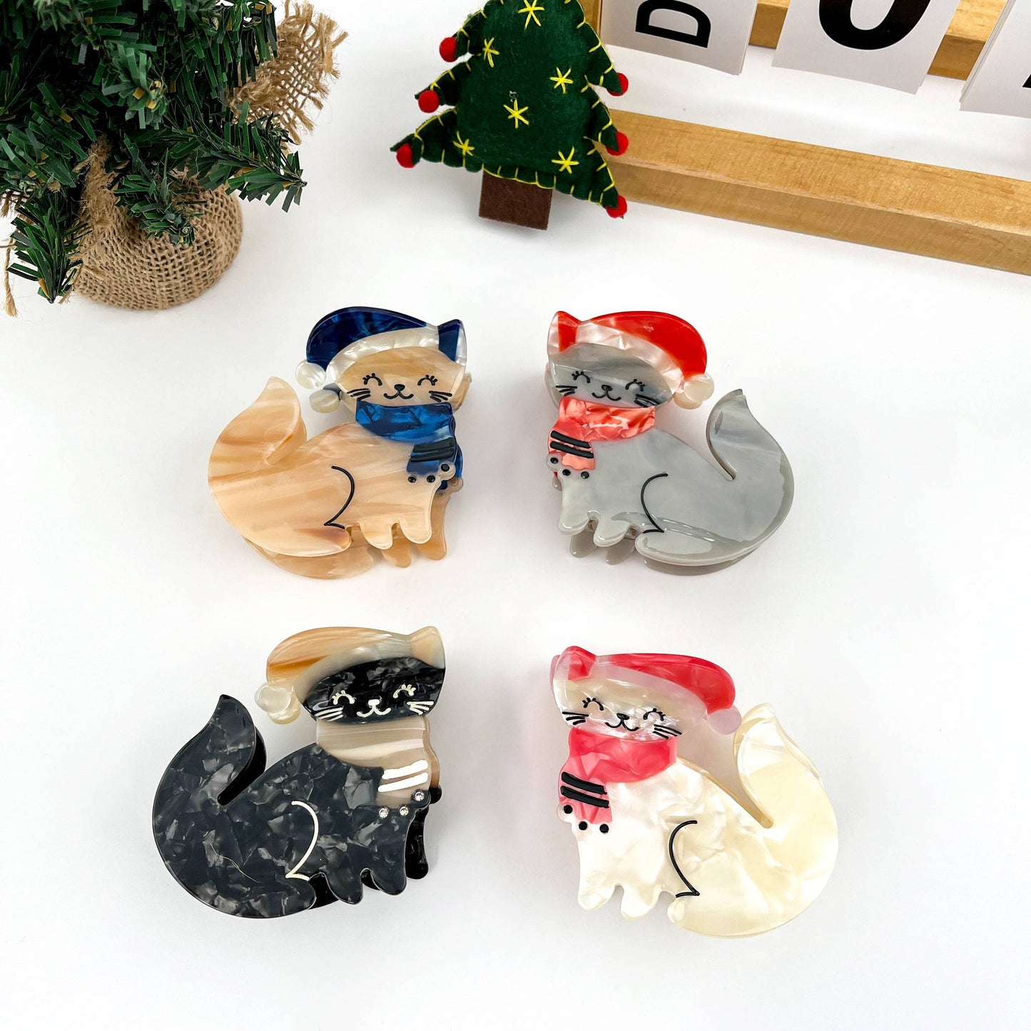 Cute Cat with Hat and Scarf Acetate Hair Claw Clip