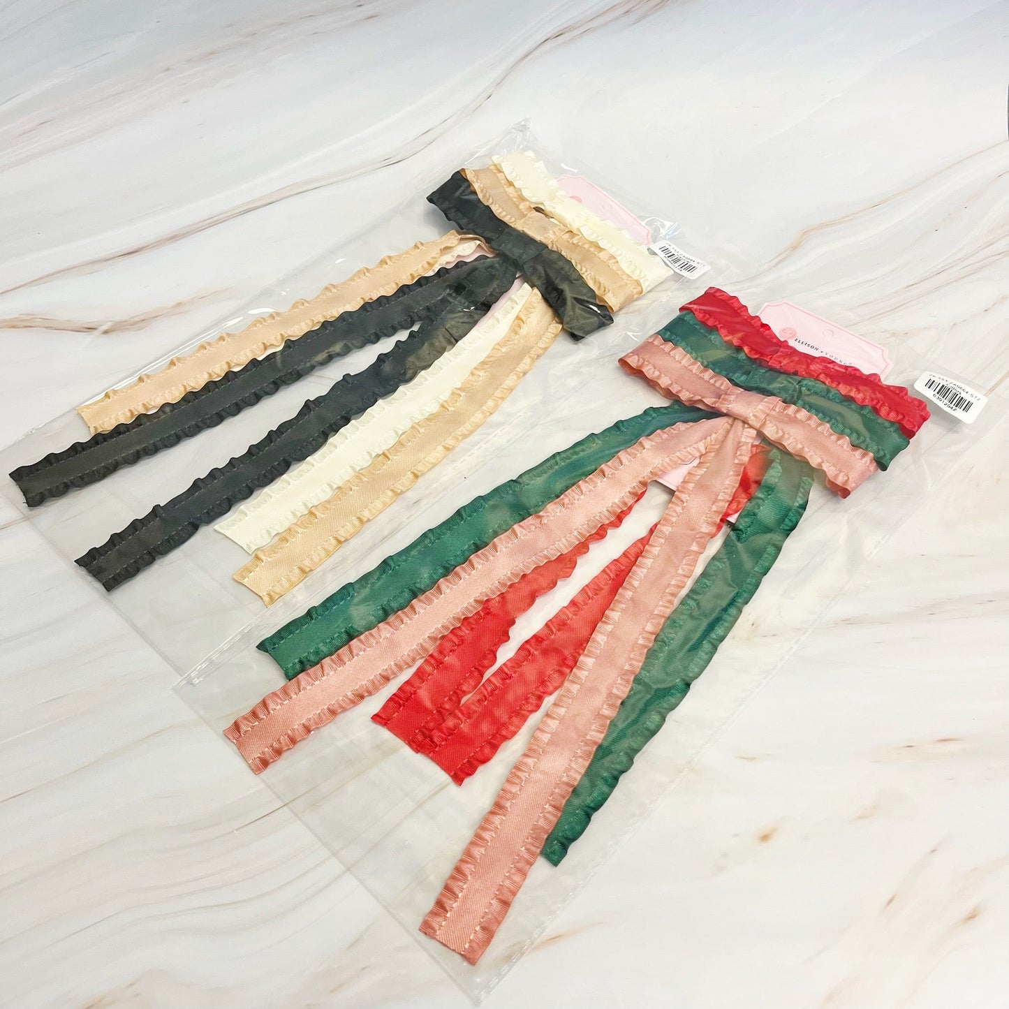 Slim Frilled Bow Hair Clip Set of 3