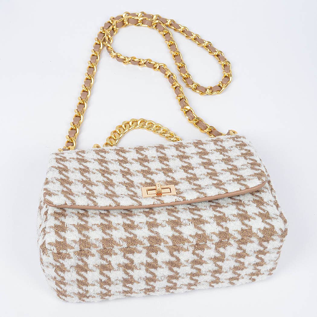 Quilted Tweed Houndstooth Chain Shoulder Bag