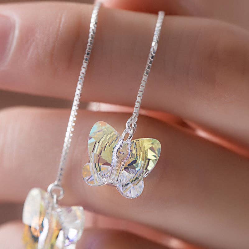 Crystal Glaze Butterfly 13mm Threader Earrings